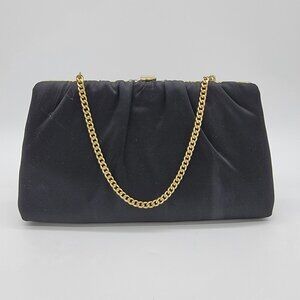 Vintage Harry Levine HL USA‎ Black Fabric Classic Evening Clutch Chain Purse EUC